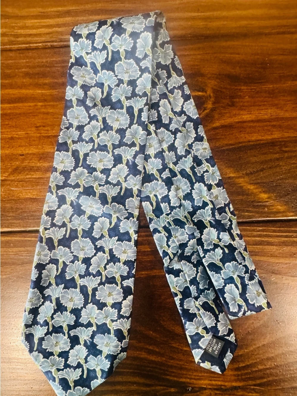 Navy Floral Silk Tie with Light Blue Flowers - Made in Italy